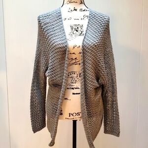 Womens Gray Crochet open Cardigan cottagecore Neutral SOFT Sz.Medium